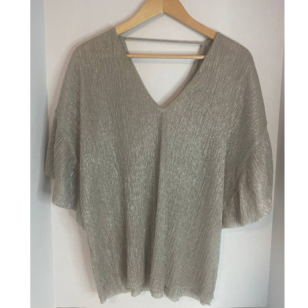 Vanessa Virginia Anthropologie Women's Med Oversized Metallic Shimmer Blouse